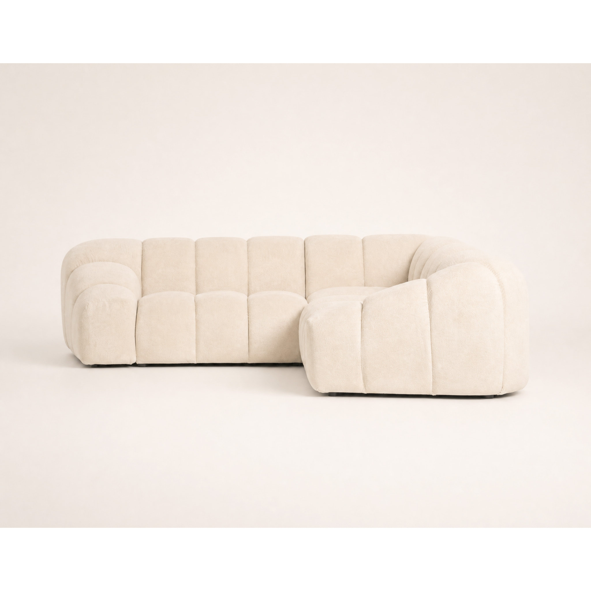 Ava - Canapé d'angle L 5 places en velours texturé - Beige