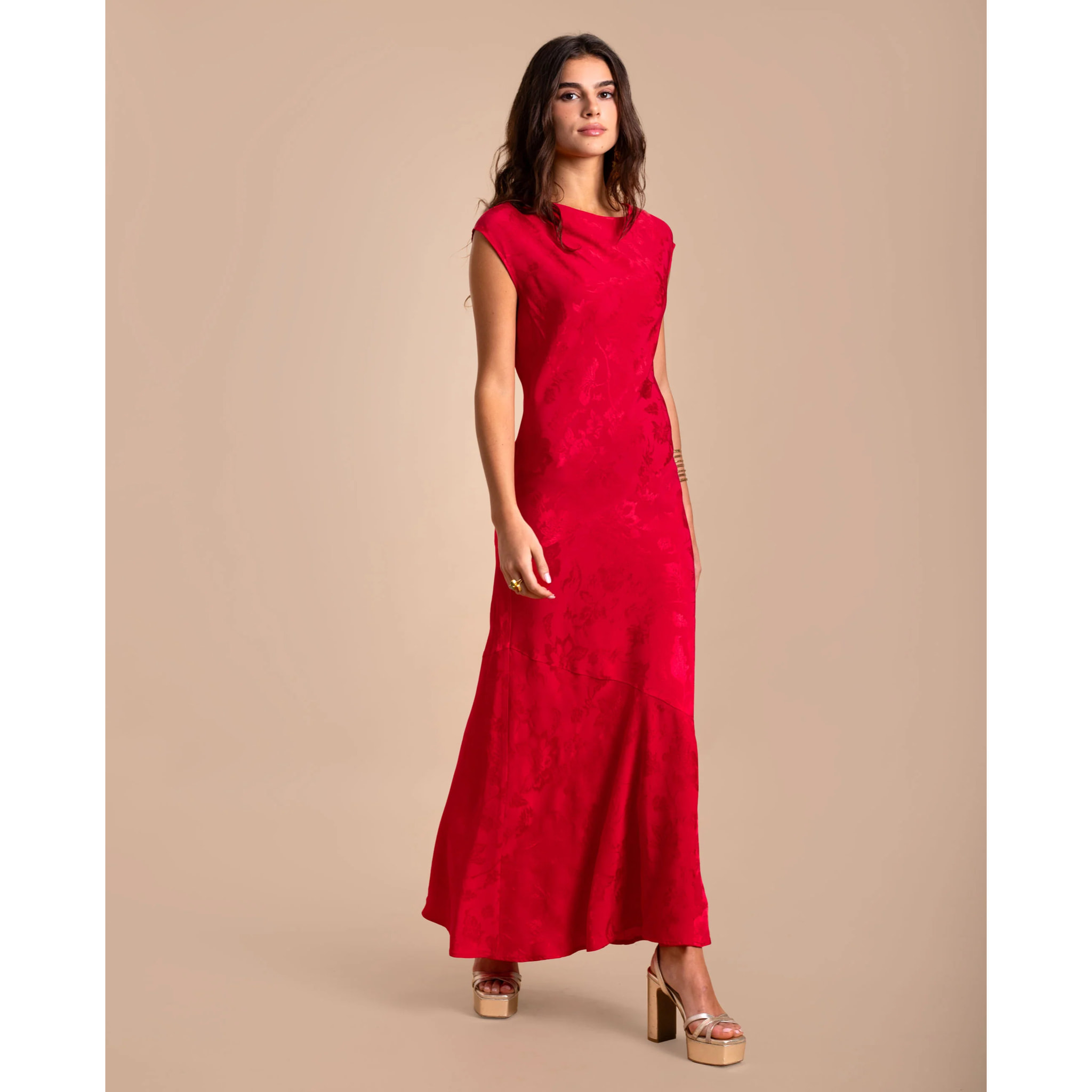Vestido midi jacquard sin mangas