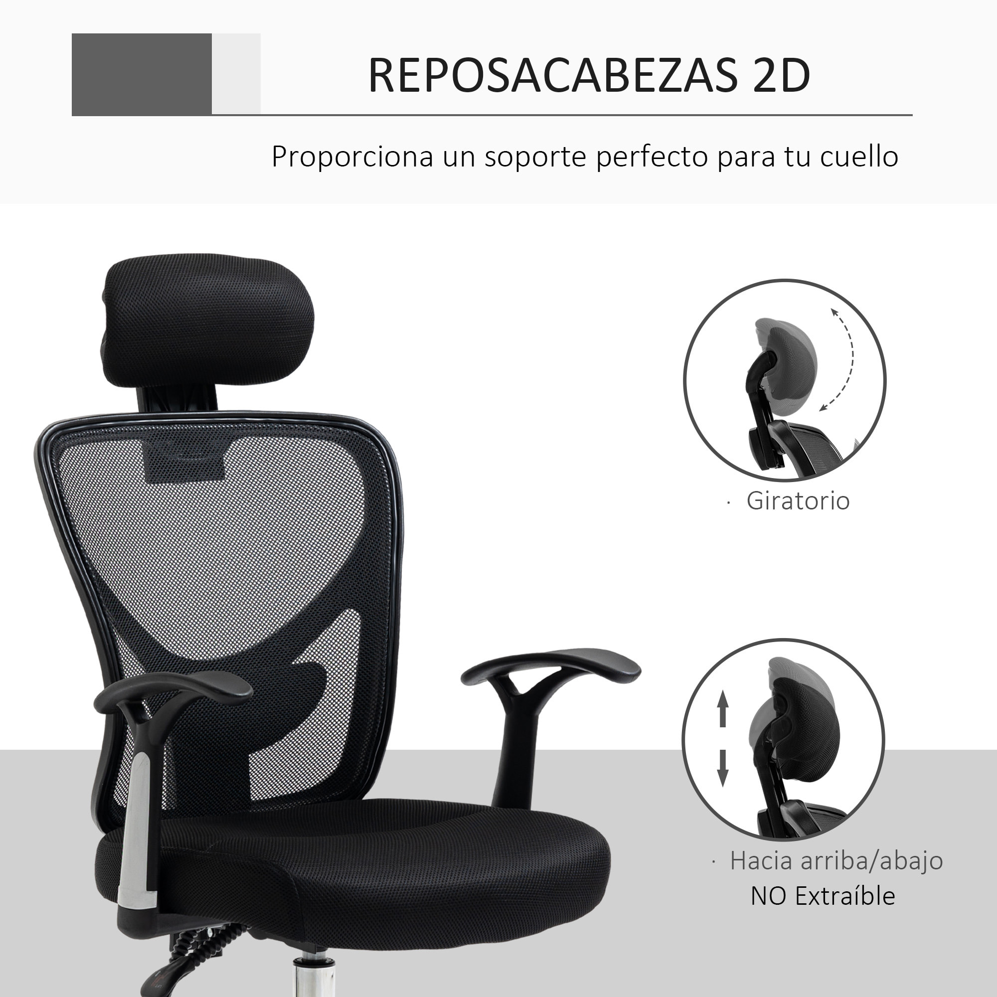 Vinsetto Silla de Oficina Ergonómica Silla Escritorio Giratoria con Altura Ajustable Función Reclinable Reposacabezas Regulable y Soporte Lumbar 65x67x108-118 cm Negro