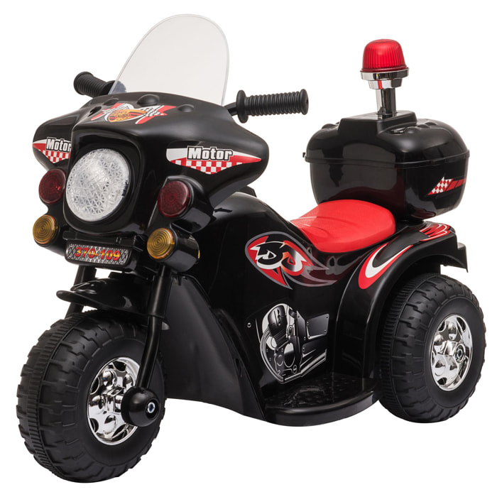 Moto scooter électrique pour enfants modèle policier 6 V 3 Km/h fonctions lumineuses et sonores top case noir