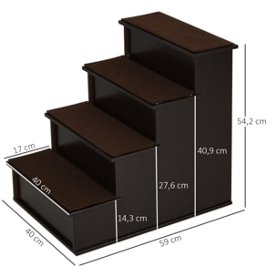 Escalera para Perros de 4 Peldaños Escalera para Mascotas Escalones para Perros Gatos con Acolchados Desmontables Carga 30 kg para Cama Sofá 40x59x54,2 cm Marrón Oscuro