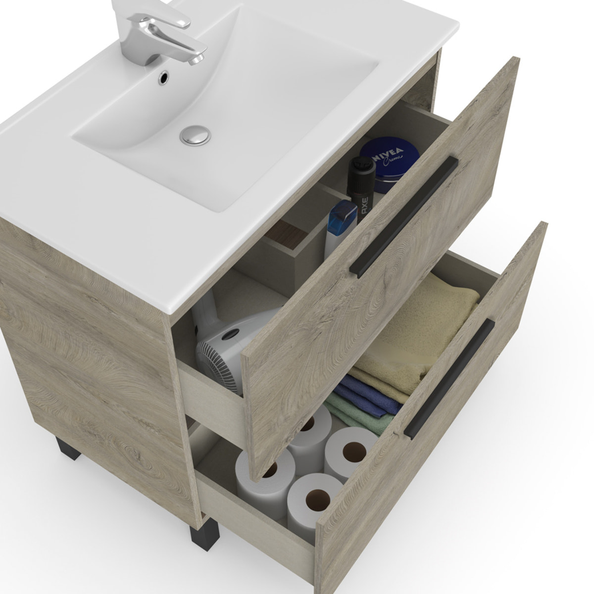 Mueble Baño Con Espejo Athena 80x80x45 Cm Roble Alaska