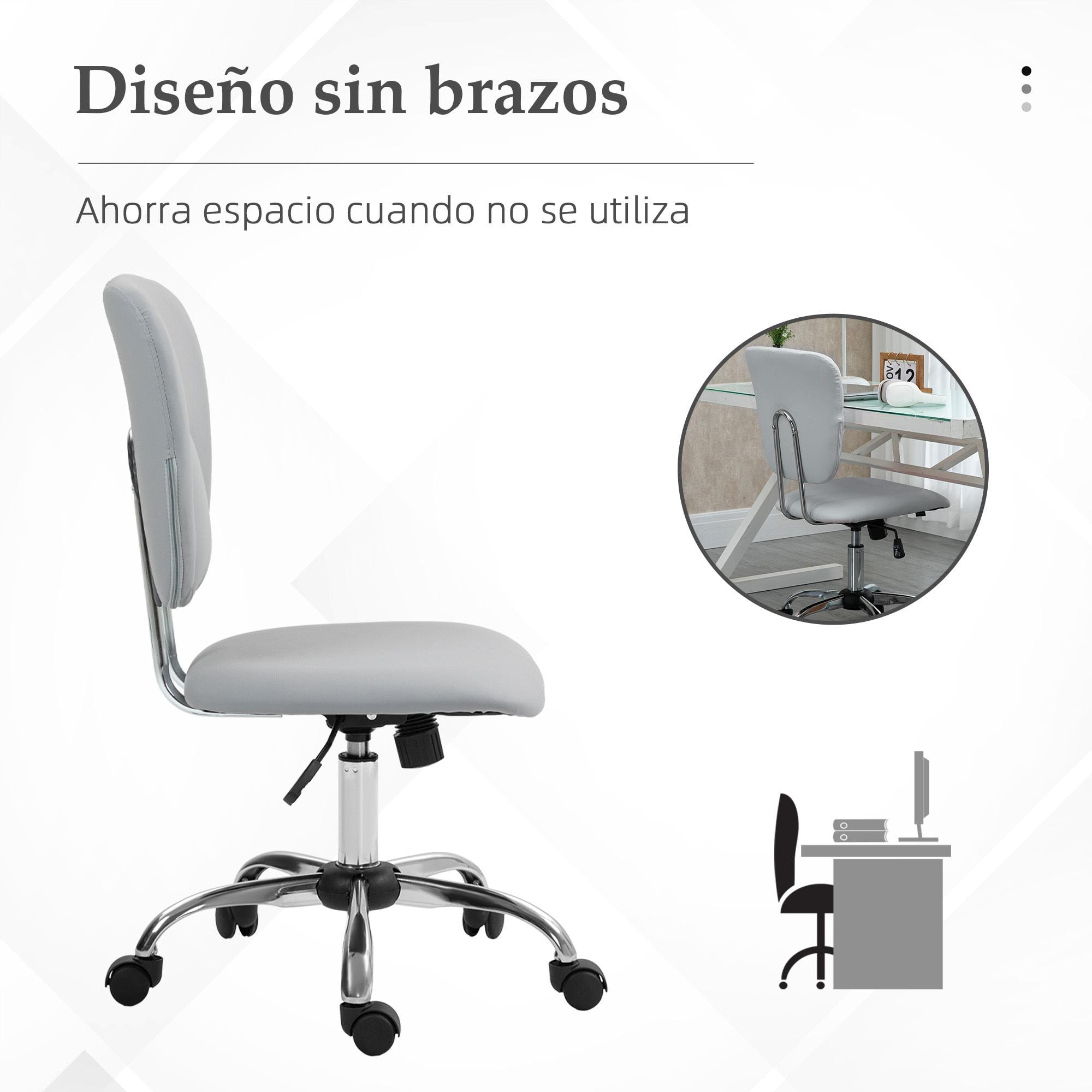 Silla de Oficina sin Reposabrazos Silla de Escritorio Juveniles con Altura Ajustable y Función de Inclinación Carga 120 kg 50x54x87,5-96,5 cm Gris Claro