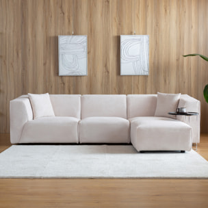 Canapé modulable 3 places + 1 pouf velours côtelé beige ROME