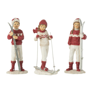 J-Line figurine Filles Et Garçon Ski - polyrésine - blanc/rouge - 3 pcs