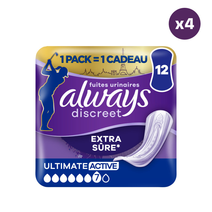 4x12 Serviettes pour Fuites Urinaires Always Discreet - Ultimate Active