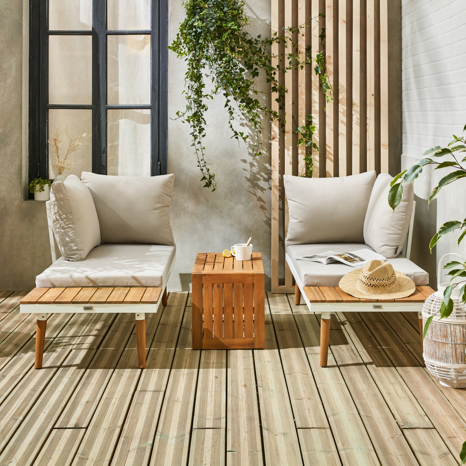 Salon de jardin modulable aluminium et bois d'acacia 4 places SAO PAULO