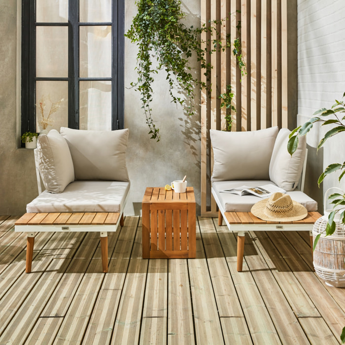 Salon de jardin modulable aluminium et bois d'acacia 4 places SAO PAULO