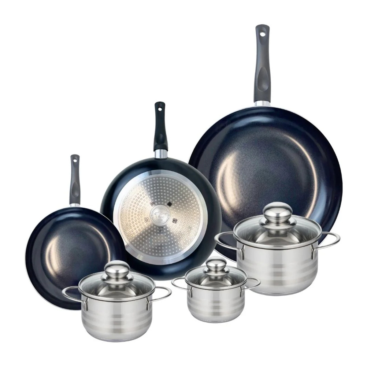 Ensemble de 3 Poêles de cuisson 20, 24 et 32 cm et 3 faitouts 12, 14 et 16 cm Elo Prima Brillant