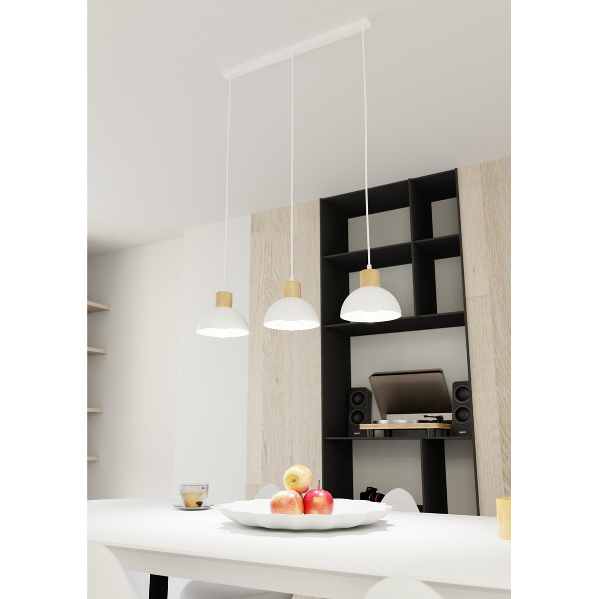 Lampada a sospensione Seco in acciaio bianco opaco e legno