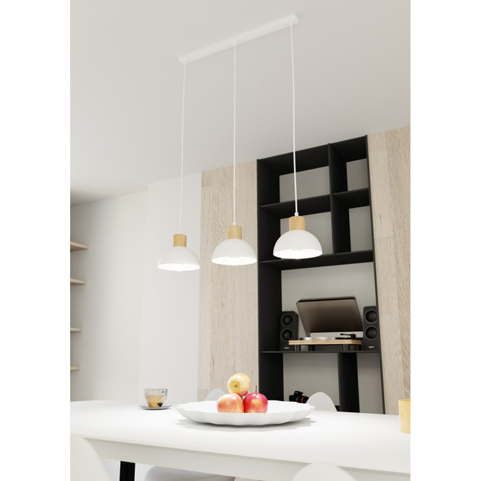 Lampada a sospensione Seco in acciaio bianco opaco e legno