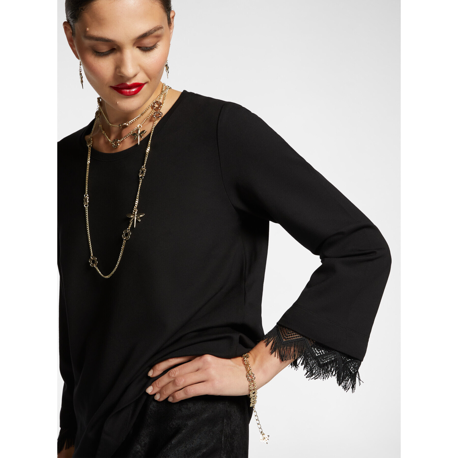 Elena Mirò - Blusa elegante con borde de encaje - Negro