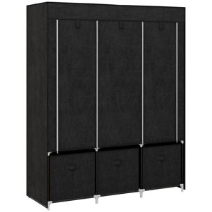 HOMCOM Armario de Tela, Armario Ropero con 2 Barras, 5 Estantes Abiertos, 3 Cajones, Cremallera, Marco de Acero, para Dormitorio, Espacio Pequeño, Vestidor, 125x43x162,5 cm, Negro