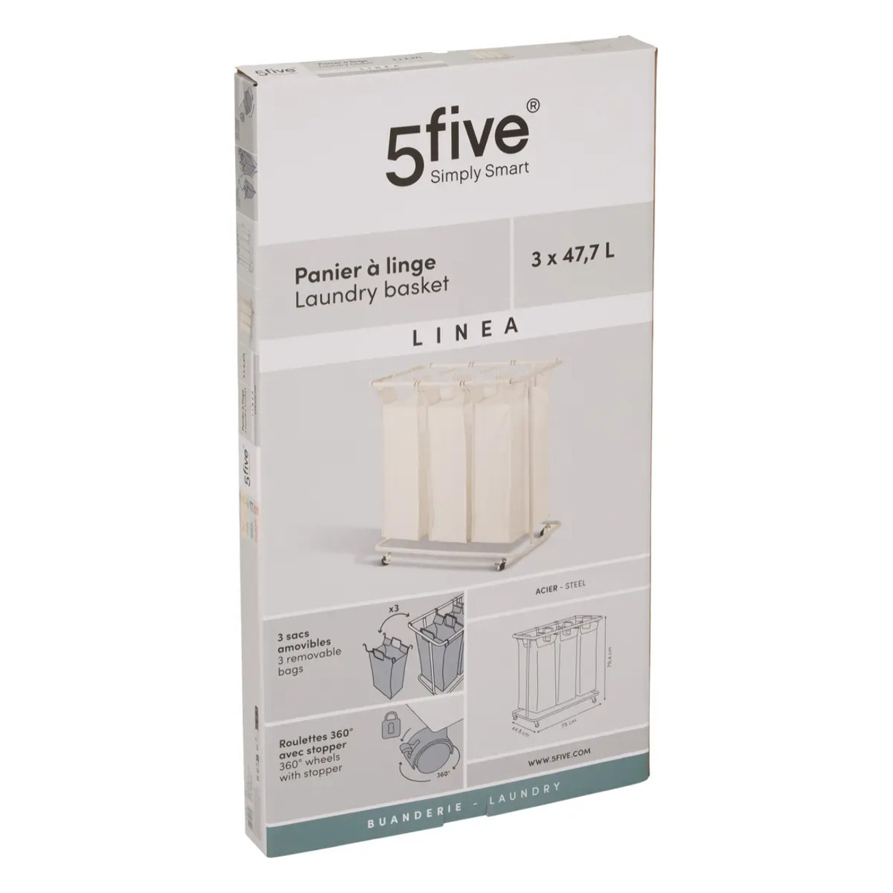 Panier à Linge Linea à Roulettes 47,7L Beige 79x44,8x79,4 cm