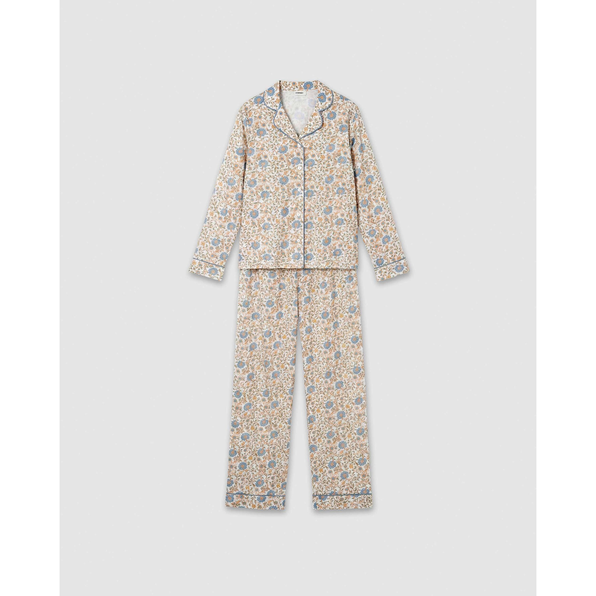 Pijama largo camisero algodón gaia azul