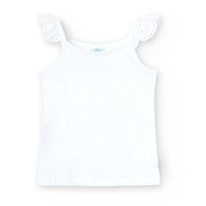 Camiseta de tirantes niña, algodón, cuello redondo, blanco
