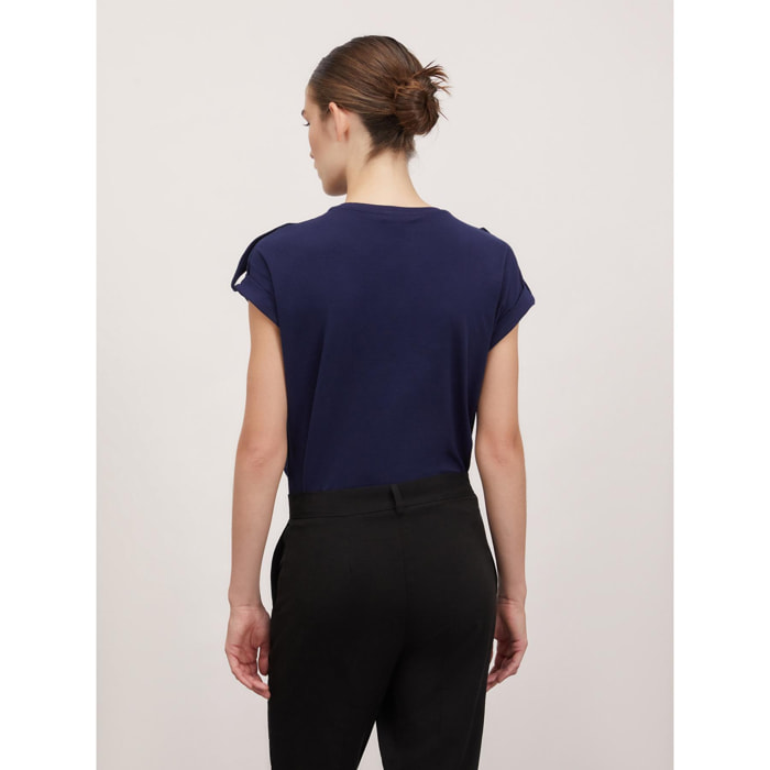 Motivi - T-shirt con scritta patch in perline - Blu