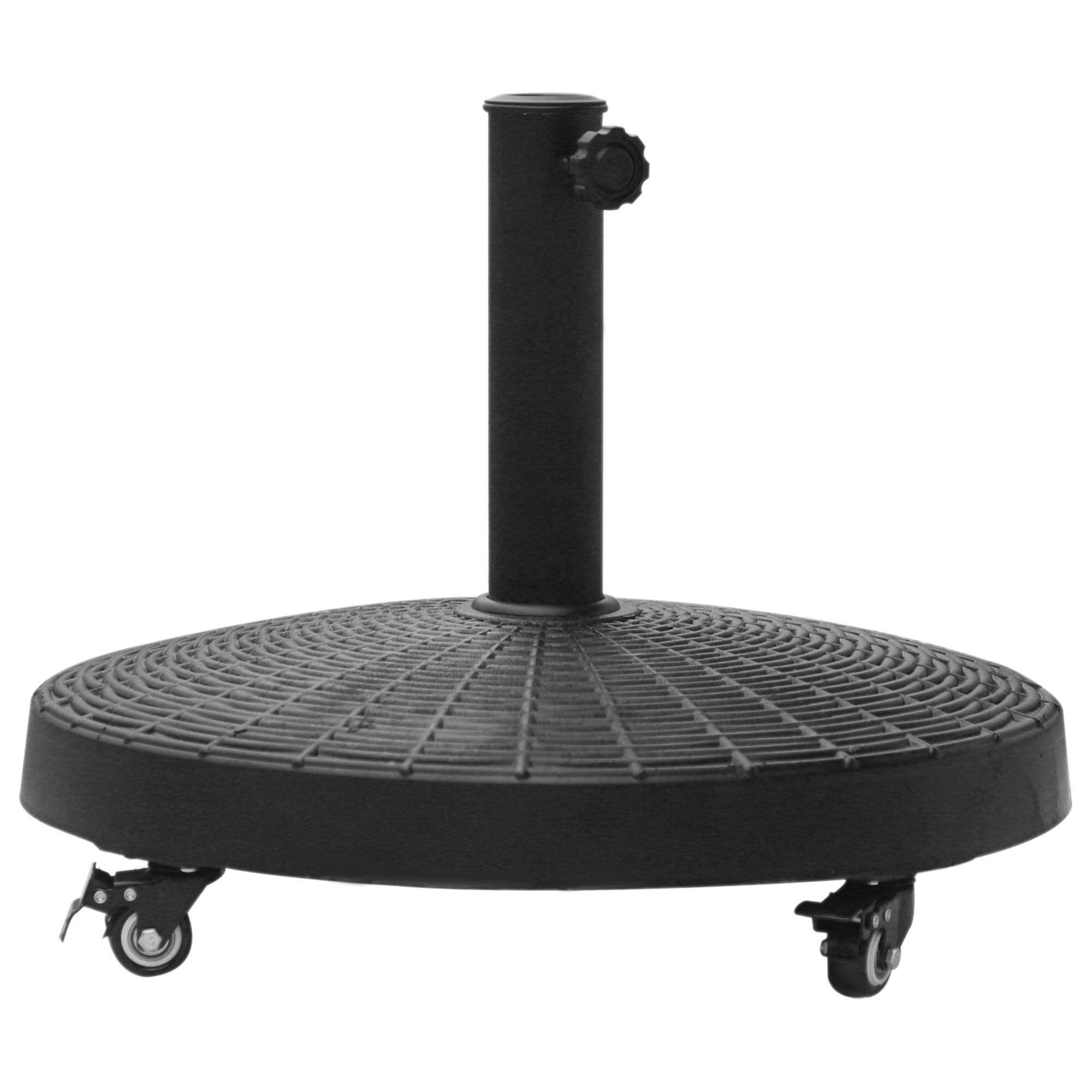 Base para Sombrilla Redonda Ø52 cm 22,7 kg Soporte para Parasol de Resina con Ruedas Pie para Sombrilla con Postes Ø38 mm y Ø48 mm Diseño de Ratán para Jardín Patio Terraza Negro