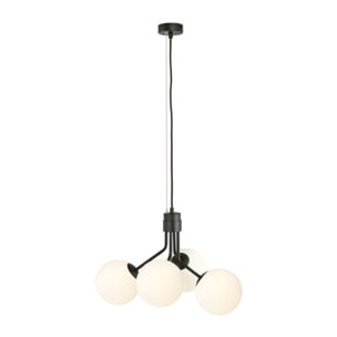Lampada a sospensione NOVA in acciaio nero e vetro opale