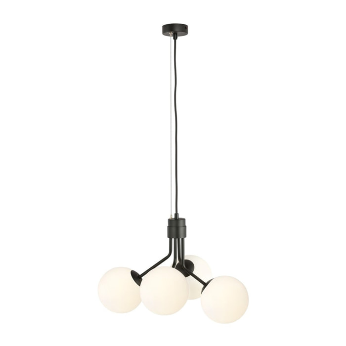 Lampada a sospensione NOVA in acciaio nero e vetro opale