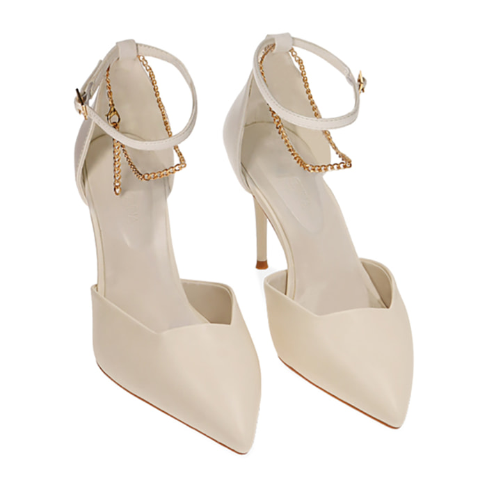 Zapatos de salón color crema, tacón de 8 cm