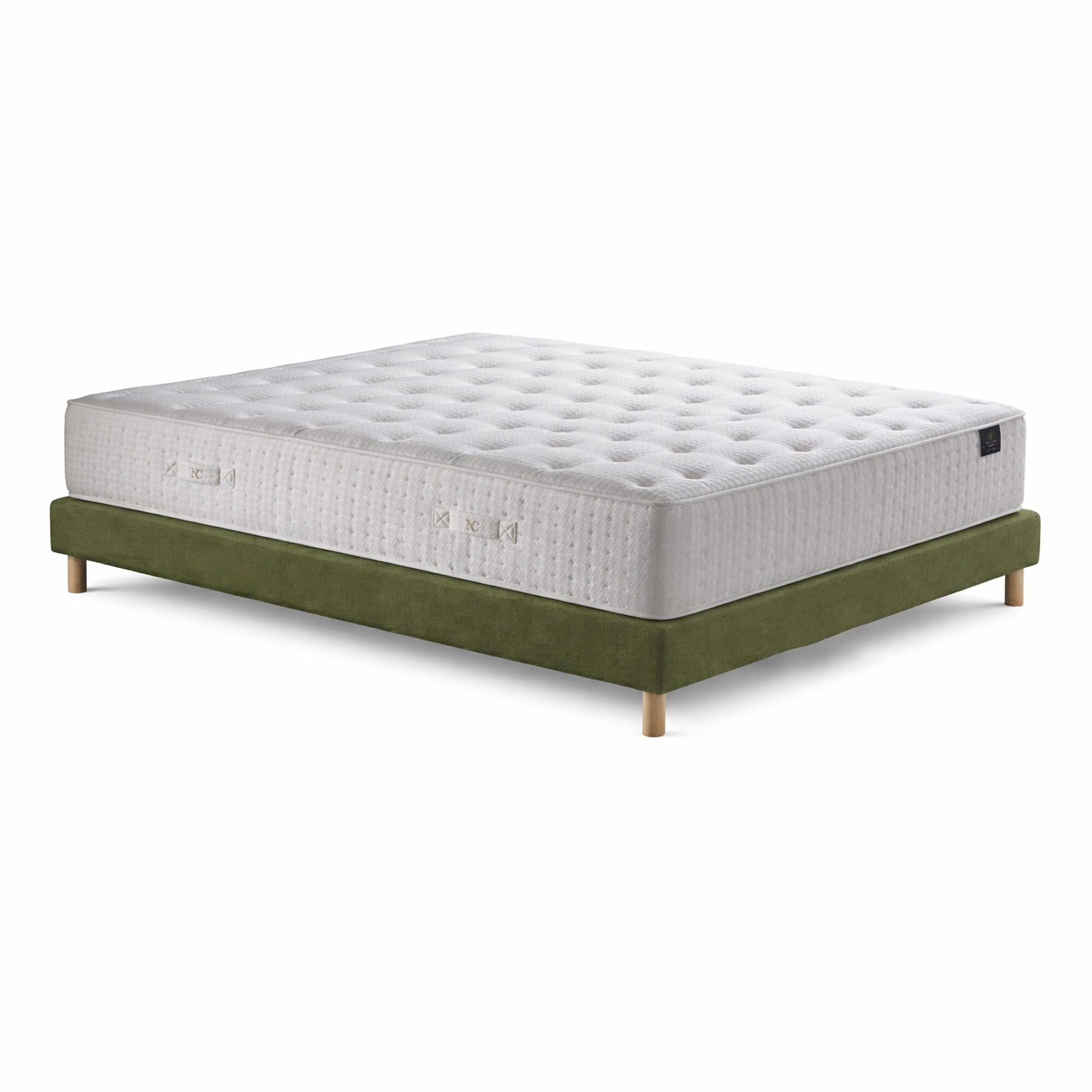 Ensemble matelas mousse haute résilience CALLISTO, H29 cm, accueil mémoire de forme, sommier vert