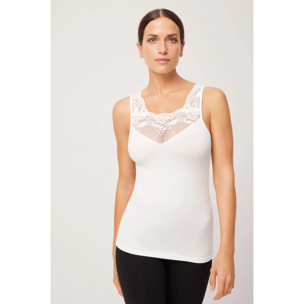 Maglia termica in pizzo beige senza maniche