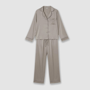 Pigiama lungo a camicia in raso Friday grigio chiaro