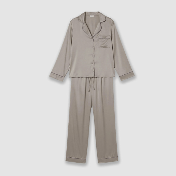 Pigiama lungo a camicia in raso Friday grigio chiaro