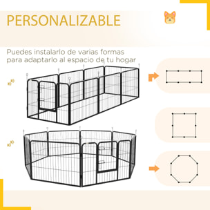 Parque para Perros de 8 Paneles 80x60 cm Cercado para Perros con Forma Personalizable Puerta Marco de Acero y 8 Anclajes de Tierra para Jardín Patio Negro