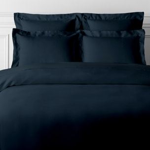 Housse de couette satin de coton bleu foncé