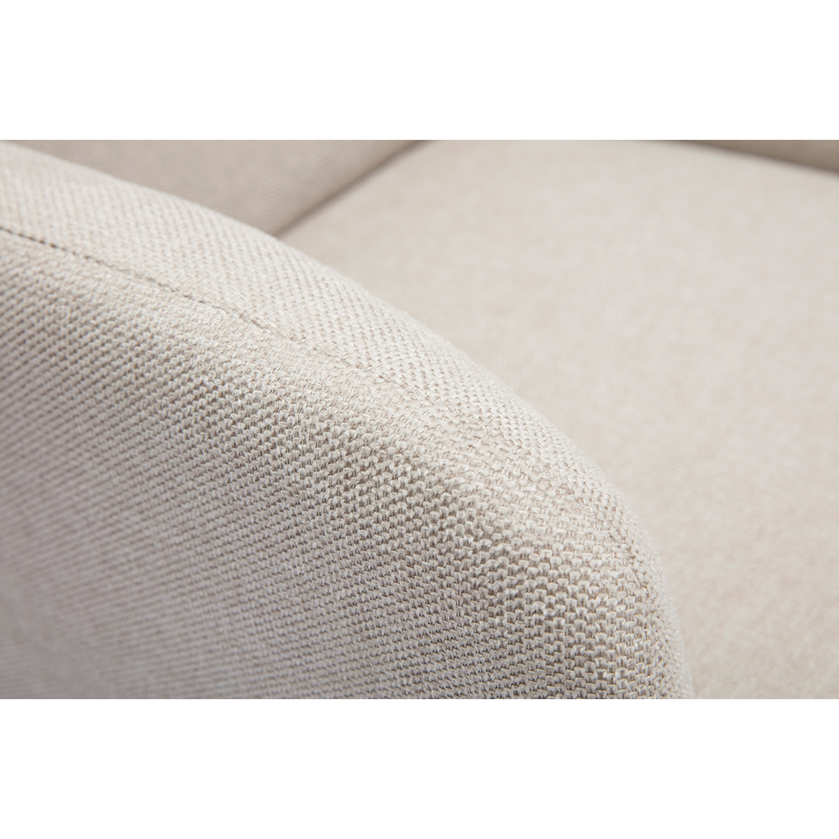 Fauteuil scandinave en tissu effet velours texturé beige et bois clair ISKO