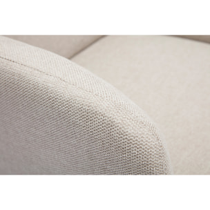 Fauteuil scandinave en tissu effet velours texturé beige et bois clair ISKO