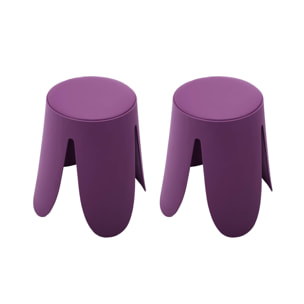 Set de 2 tabourets empilables. simili cuir violet. NIKI. Ø30 / 44 x H46cm