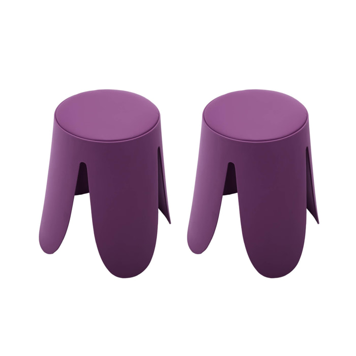 Set de 2 tabourets empilables. simili cuir violet. NIKI. Ø30 / 44 x H46cm