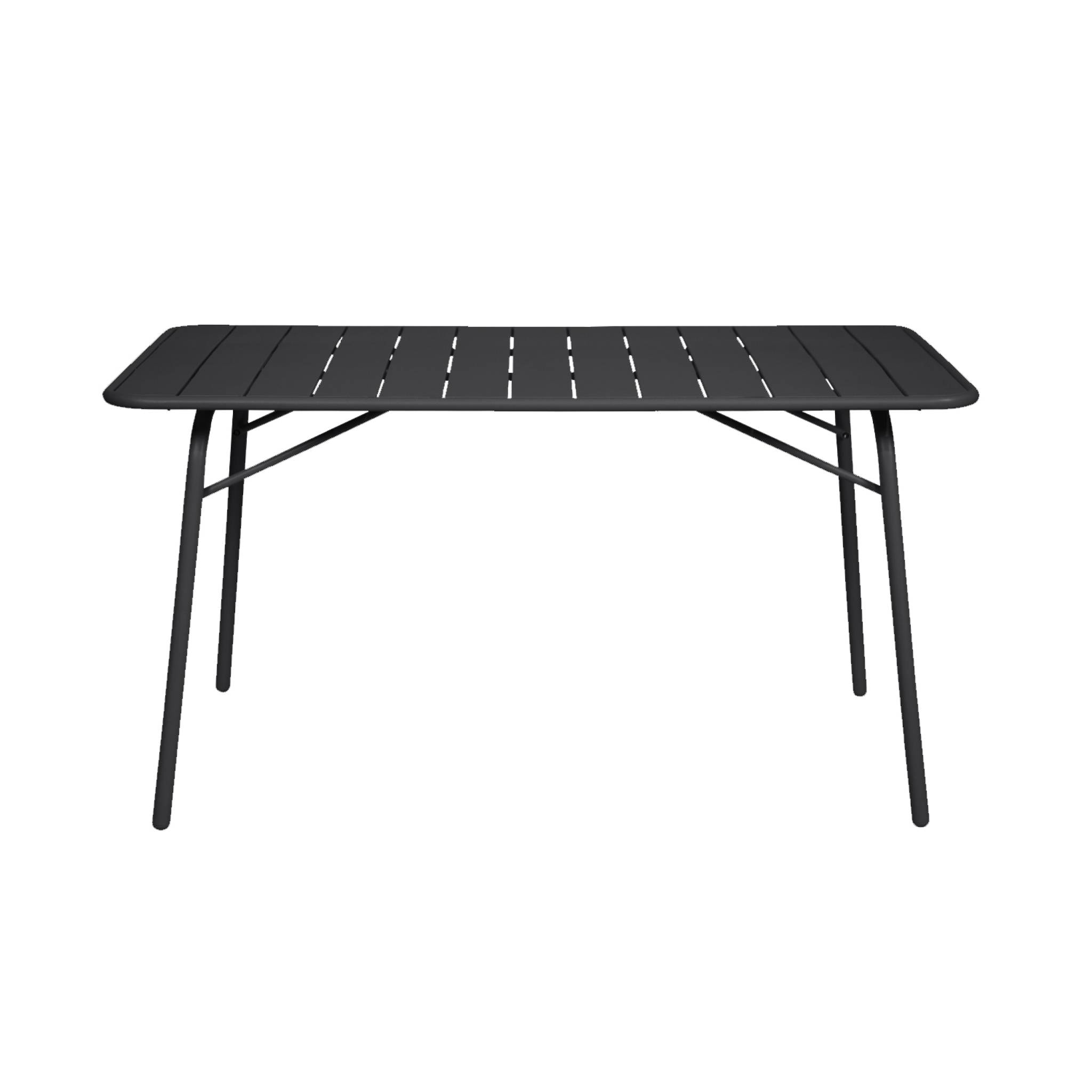 Table de jardin pliante métal 6 places. anthracite. Amelia. 140x80cm. traitement antirouille. lattes et bords arrondis