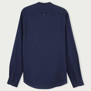 Camicia Uomo Coreano Slim Popeline Stretch Unito Blu