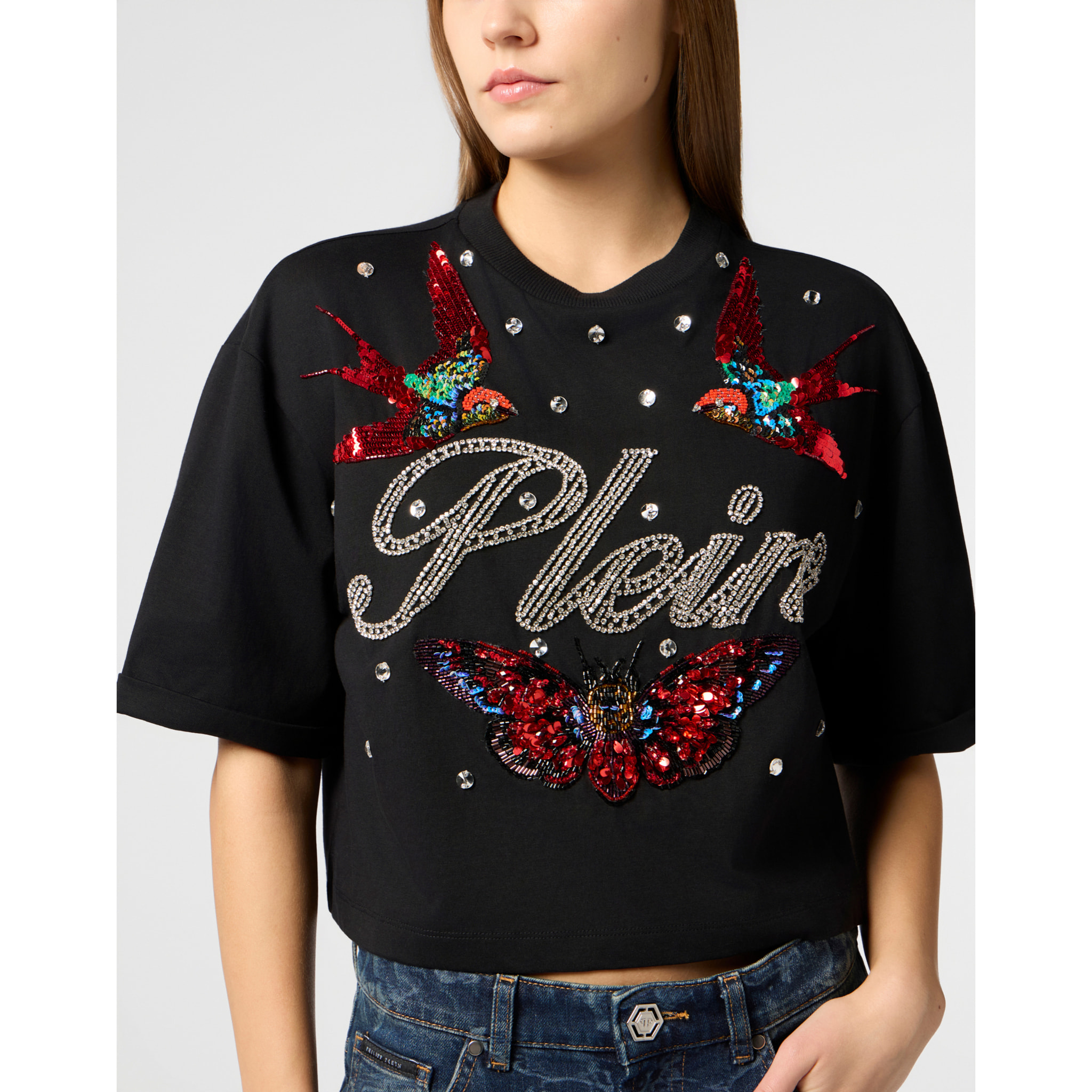 PHILIPP PLEIN Cropped T-Shirt Tattoo Strass