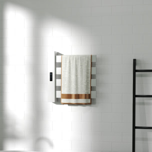 Toallero Eléctrico de Pared 130W Radiador Toallero Eléctrico de Aleación de Aluminio con Control WIFI Pantalla Táctil Temporizador 4 Barras Temperatura Ajustable Bajo Consumo IPX4 Blanco