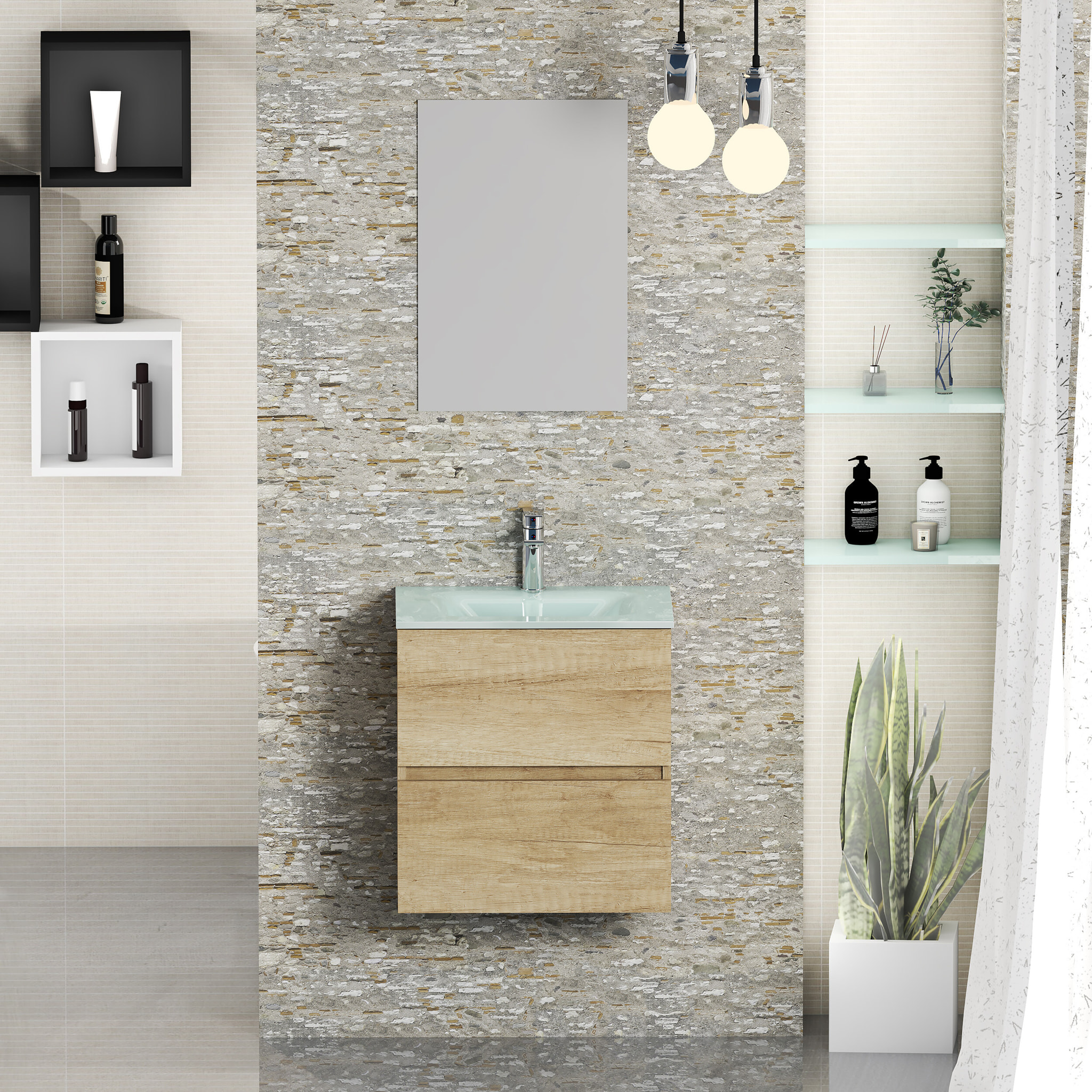 Conjunto de baño GLASS Alday, 50 cm, Nature