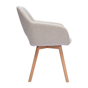 Chaises en tissu effet velours texturé beige et bois clair (lot de 2) LAURETTE