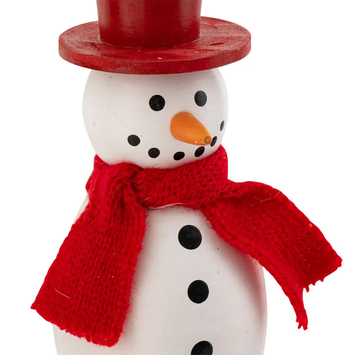 Sujet bonhomme de neige écharpe bois H.10cm blanc