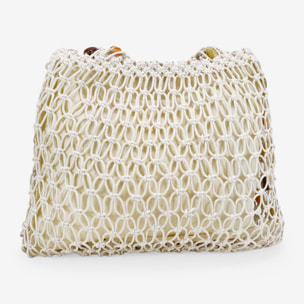 Bolso de hombro beige en macramé con piedras