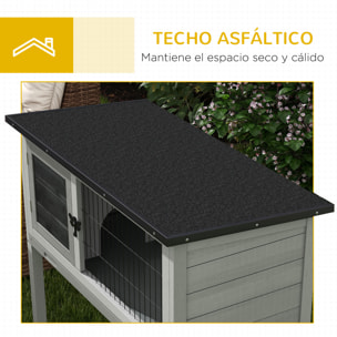 Conejera de Madera Caseta Exterior Refugio para Mascotas Pequeñas Conejos Cobayas con Bandeja Extraíble y Techo Asfáltico 84x43x70 cm Gris y Negro