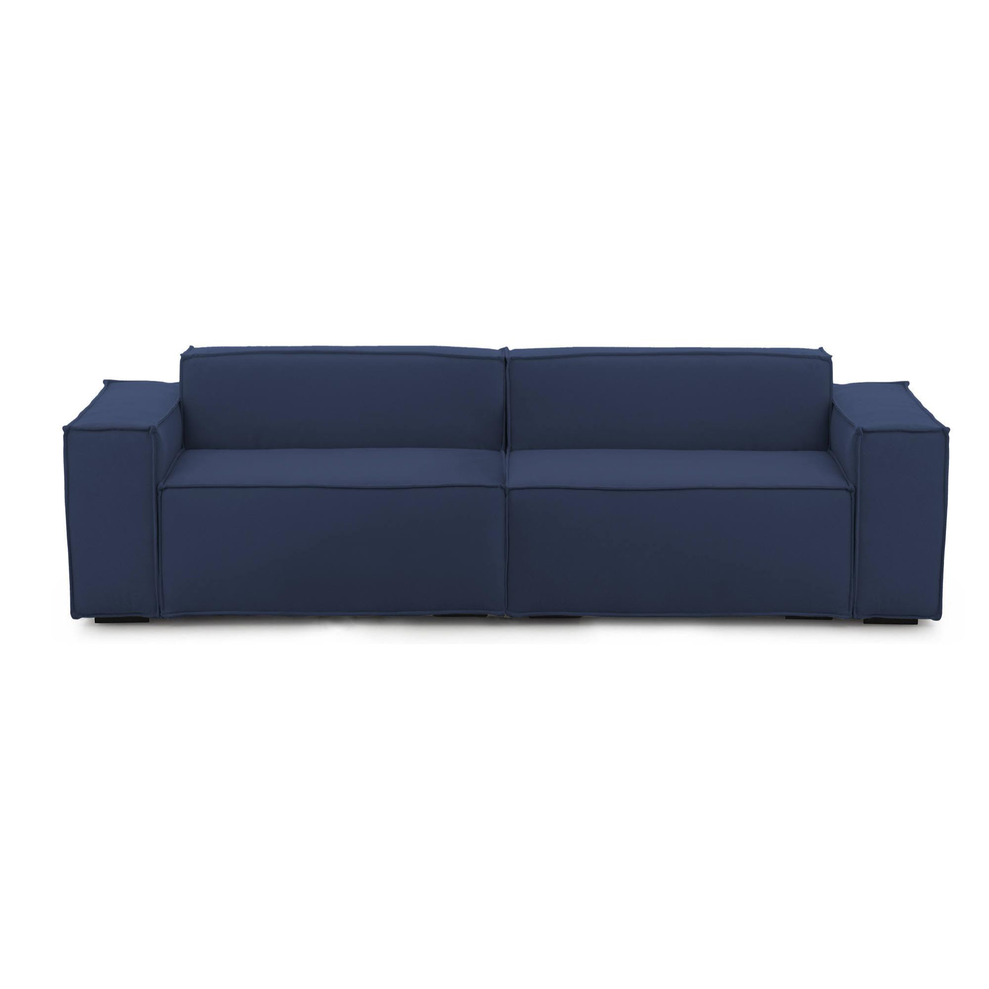 Divano fisso Simona, Divano componibile a 3 posti lineare, 100% Made in Italy, Sofà moderno da soggiorno in tessuto, Cm 260x95h70, Blu