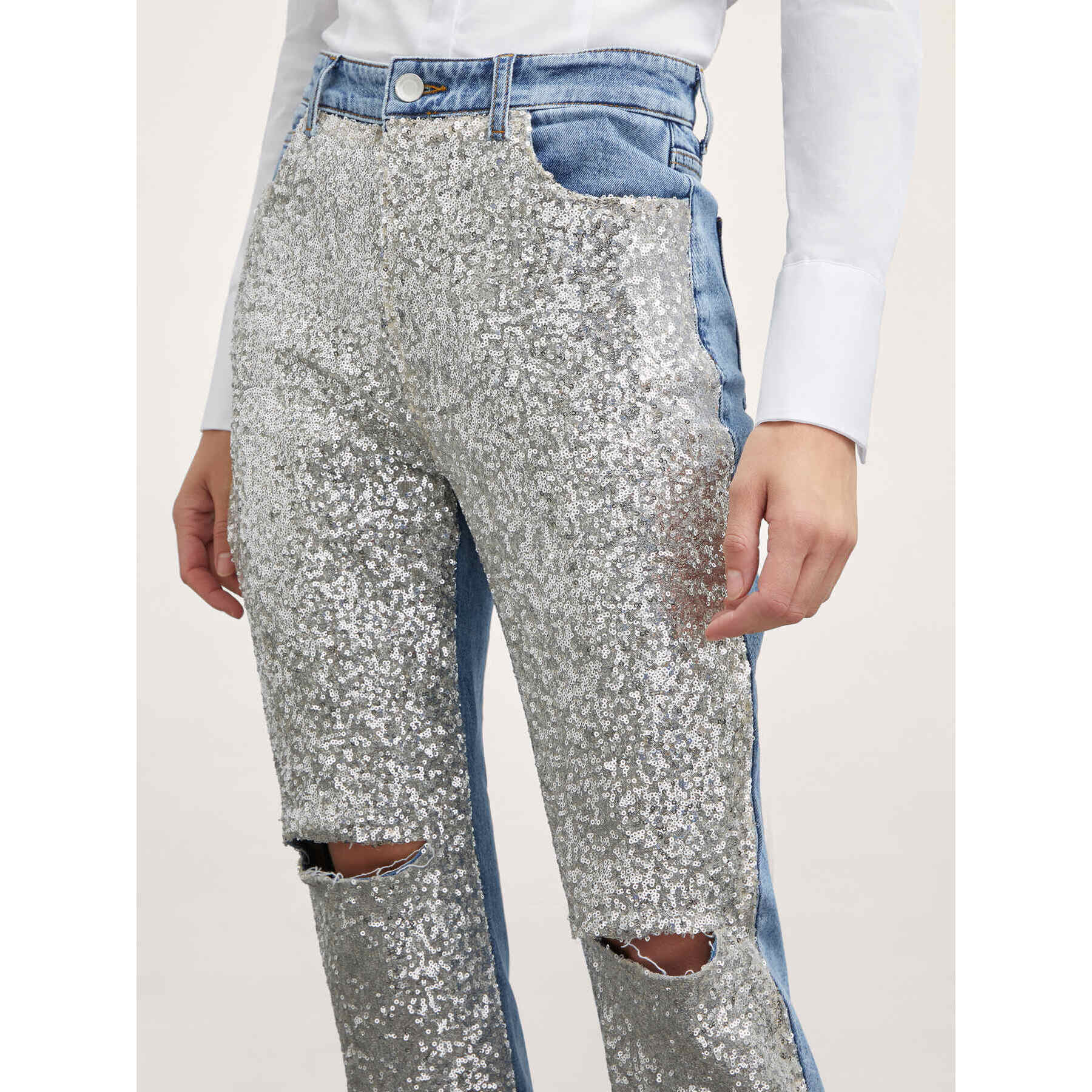 Motivi - Jeans regular full paillettes - Argento