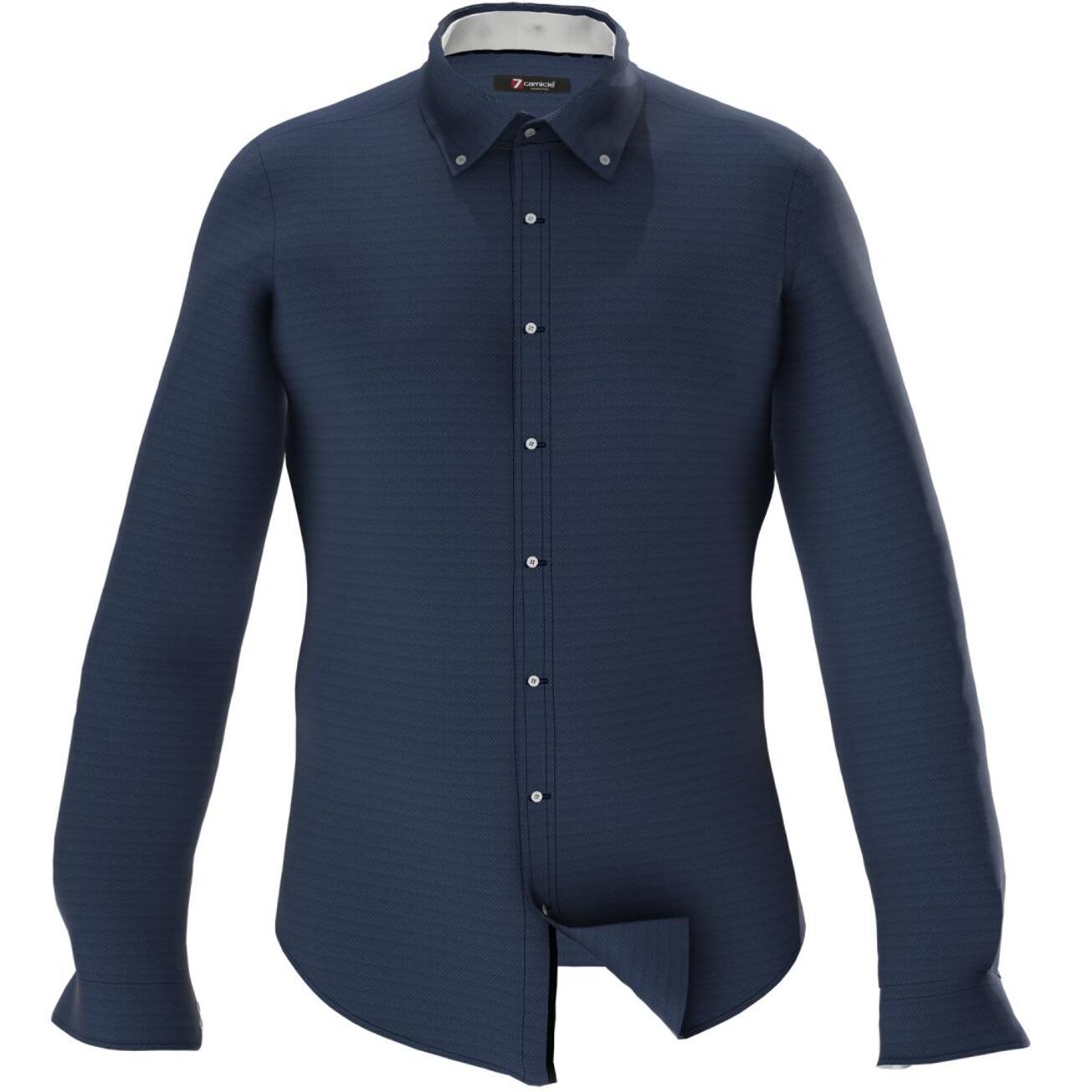 Camicia Uomo 1 Bottoni Button Down Slim Jersey Unito Blu
