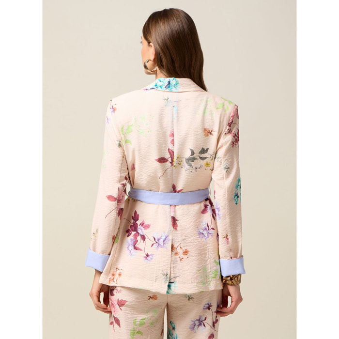Oltre - Blazer estampado con fajín - Rosa