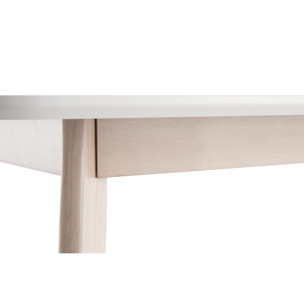 Table à manger scandinave blanc et bois clair rectangulaire L150 cm LEENA