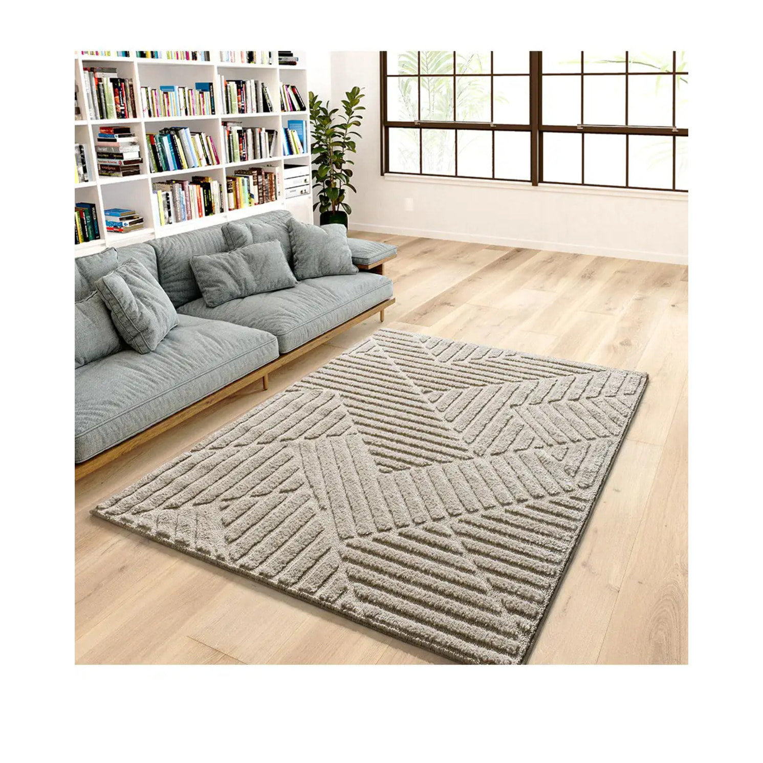 NUMA Alfombra shaggy geométrica con relieve en beige, varias medidas disponibles